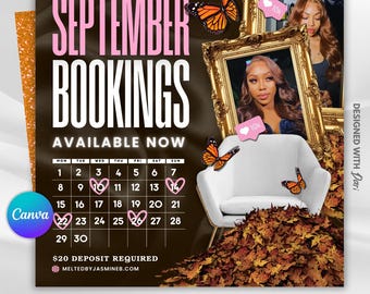 Fall Beauty Booking Flyer, September Appointments: Lash, Nail, Hair - DIY Canva Template (Digital Download)