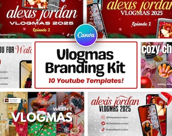 Editable Vlogmas intro, Youtube thumbnails: Canva Branding Kit Templates for Christmas (Digital Download)