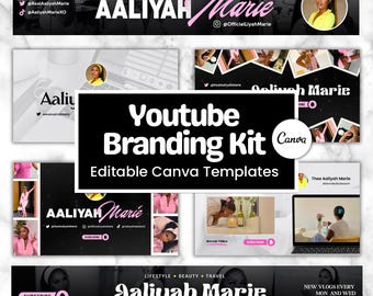Pink YouTube Branding Kit: Canva Templates for Intro, Outro, Banner & Thumbnails (Digital Download)