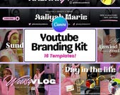 Pink YouTube Branding Kit: DIY Canva Templates for Banners, Thumbnails, Intros (Digital Download)