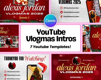 Vlogmas Intro Template - Vlogmas YouTube Branding Kit for Christmas, Intro Youtube, Canva, Outro (Digital Download)