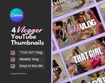 4 Vlogger YouTube Thumbnails: Editable Canva Templates for YouTube video cover (Digital Download)