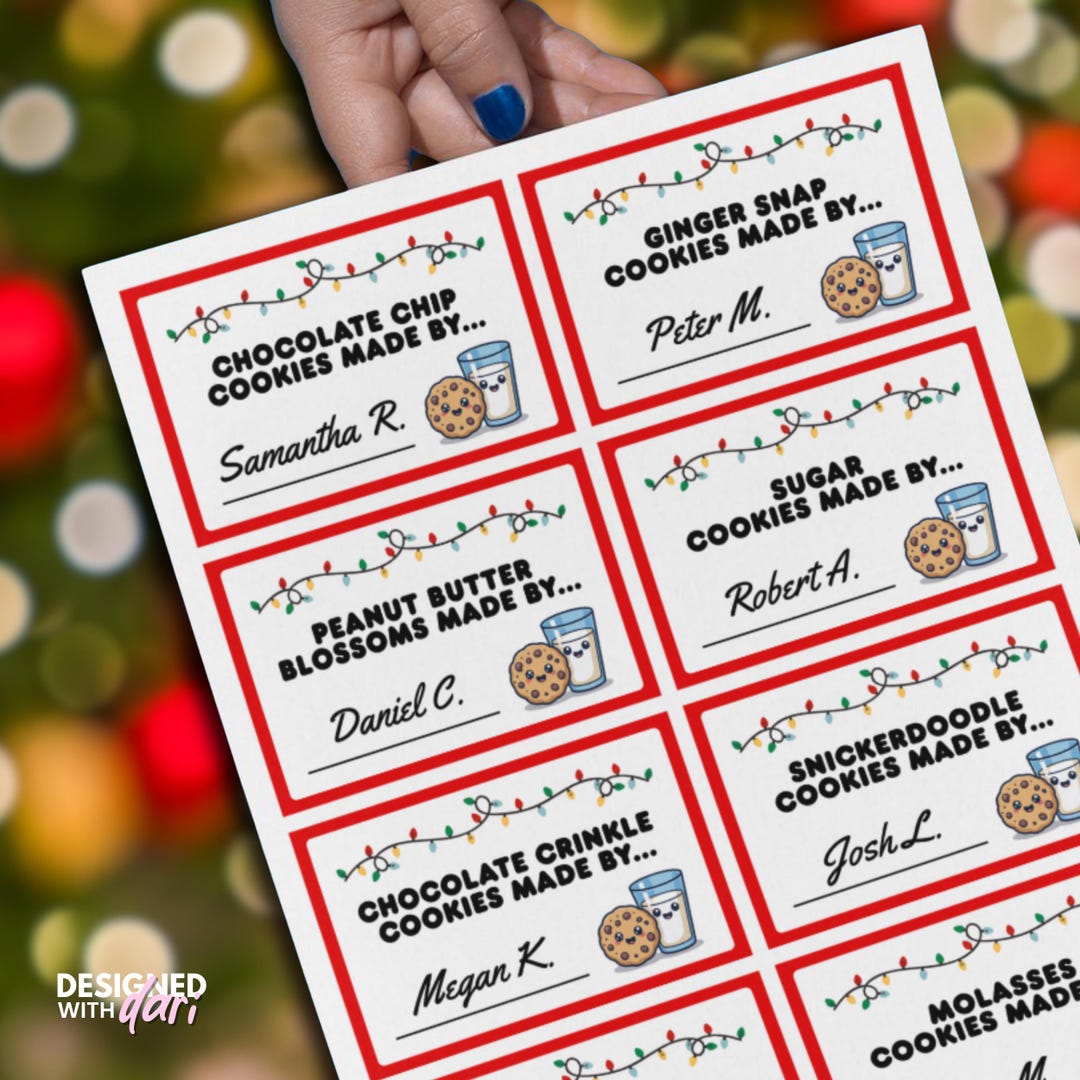Christmas Cookie Exchange Cards for Office Party, Printable Cookie Name ...