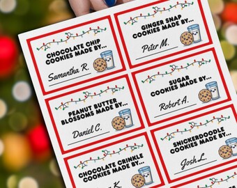 Christmas Cookie Exchange Cards for Office Party, Printable Cookie Name Cards, Cookie Labels, Gift Exchange Name Tag, Christmas Cookie Swap