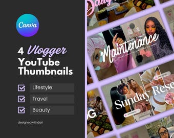 YouTube Thumbnails for Lifestyle vlogs: Editable Canva Templates, YouTube video (Instant Download)
