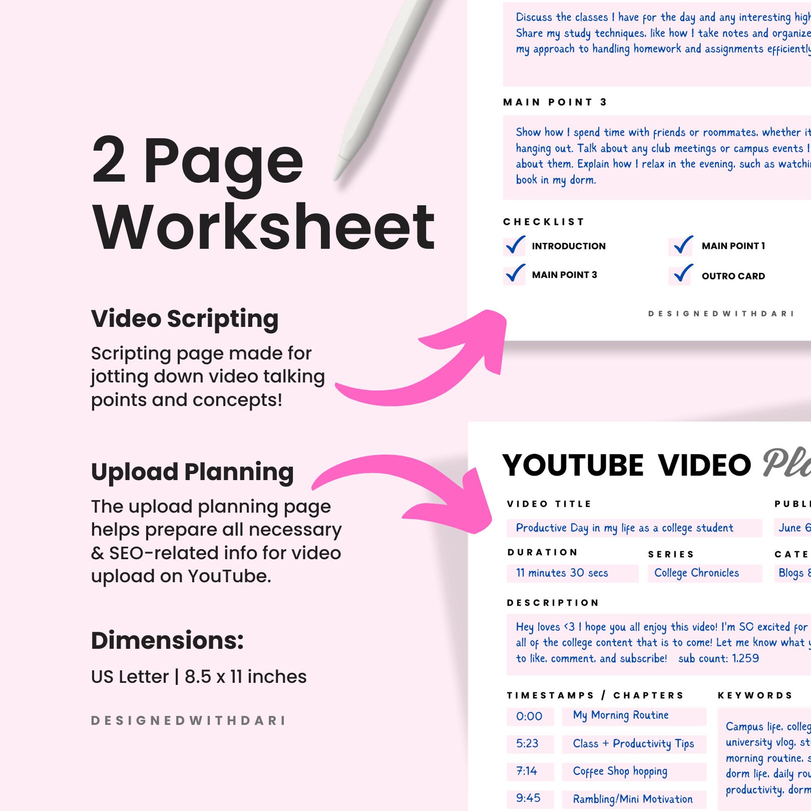Youtube Video Planner: Scripting & Upload Worksheets (digital Download ...