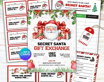 Printable Secret Santa Templates: Secret Santa Drawing Cards Office Party, Secret Santa Questionnaire, Coworker Gift Swap, Christmas Hosting