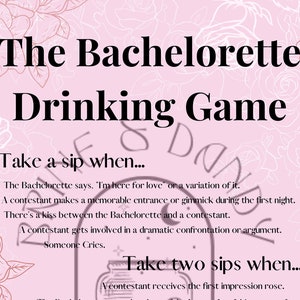 The Bachelorette TV Show Drinking Game - Perfect for a Viewing Party/ Girls Night!
