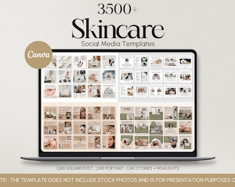 Plantillas de Canva para redes sociales de cuidado de la piel, kit de publicaciones de marketing para marcas de belleza, paquete de gráficos editables para Instagram