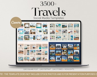 Plantillas de Canva para agencias de viajes, publicaciones en redes sociales, folletos y volantes editables, kit de marketing digital.