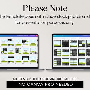 May include: Two laptops displaying digital design TOTO SLOT TERPERCAYA 2026. The text at the top reads "Please Note" and "The template does not include stock photos and is for presentation purposes only." The bottom text says "ALL ITEMS IN THIS SHOP ARE DIGITAL FILES" and "NO CANVA PRO NEEDED."