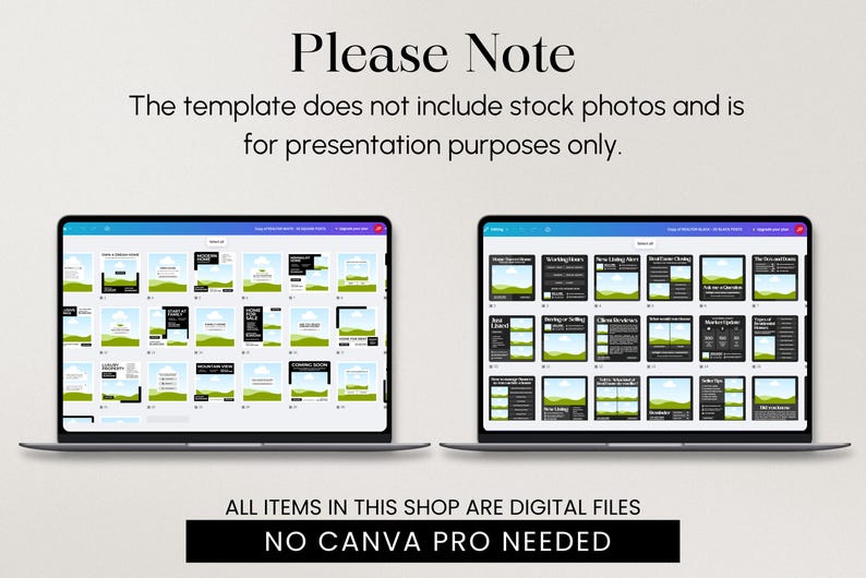May include: Two laptops displaying digital design TOTO SLOT TERPERCAYA 2026. The text at the top reads "Please Note" and "The template does not include stock photos and is for presentation purposes only." The bottom text says "ALL ITEMS IN THIS SHOP ARE DIGITAL FILES" and "NO CANVA PRO NEEDED."