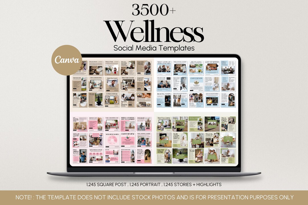 Wellness Social Media Canva Templates, Editable Branding Kit for Health ...