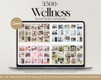 Plantillas de Canva para redes sociales de bienestar, kit de marca editable para coaches de salud, paquete de 3735 publicaciones