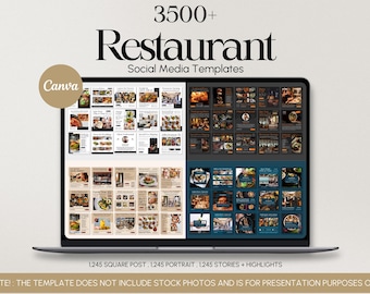 Plantillas de Canva para restaurantes, publicaciones editables en redes sociales, menús y folletos, kit de marketing digital para cafeterías.