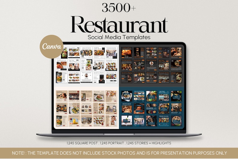 May include: A laptop screen displays a collection of restaurant-themed TOTO SLOT 4D. The image features the text "3500+ Restaurant TOTO SLOT 4D" and "Canva". The TOTO SLOT TERPERCAYA 2026 are organized into square posts, portrait layouts, and stories/highlights.