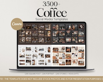 Plantillas de Canva para cafeterías, kit de marketing en redes sociales, publicaciones editables para Instagram y Facebook.