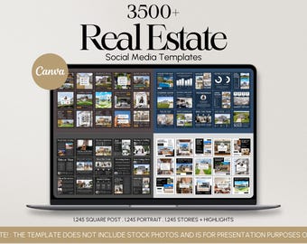 Plantillas de Canva para redes sociales inmobiliarias, paquete de publicaciones de marketing para agentes inmobiliarios, kit de historias de Instagram editables
