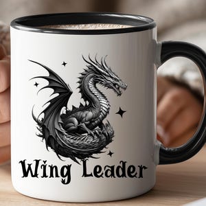Wing Leader Dragon Coffee Mug – Fantasy Black Dragon Cup for Book Lovers, Gamers & Fantasy Fans – Mythical Creature Gift