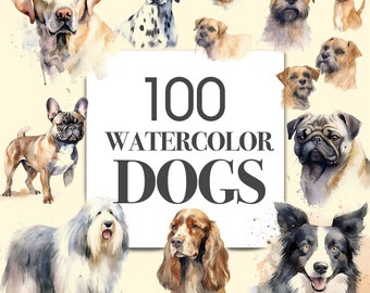 Watercolor Dogs, 100 breeds, 8K high resolution, various sizes, PNG format