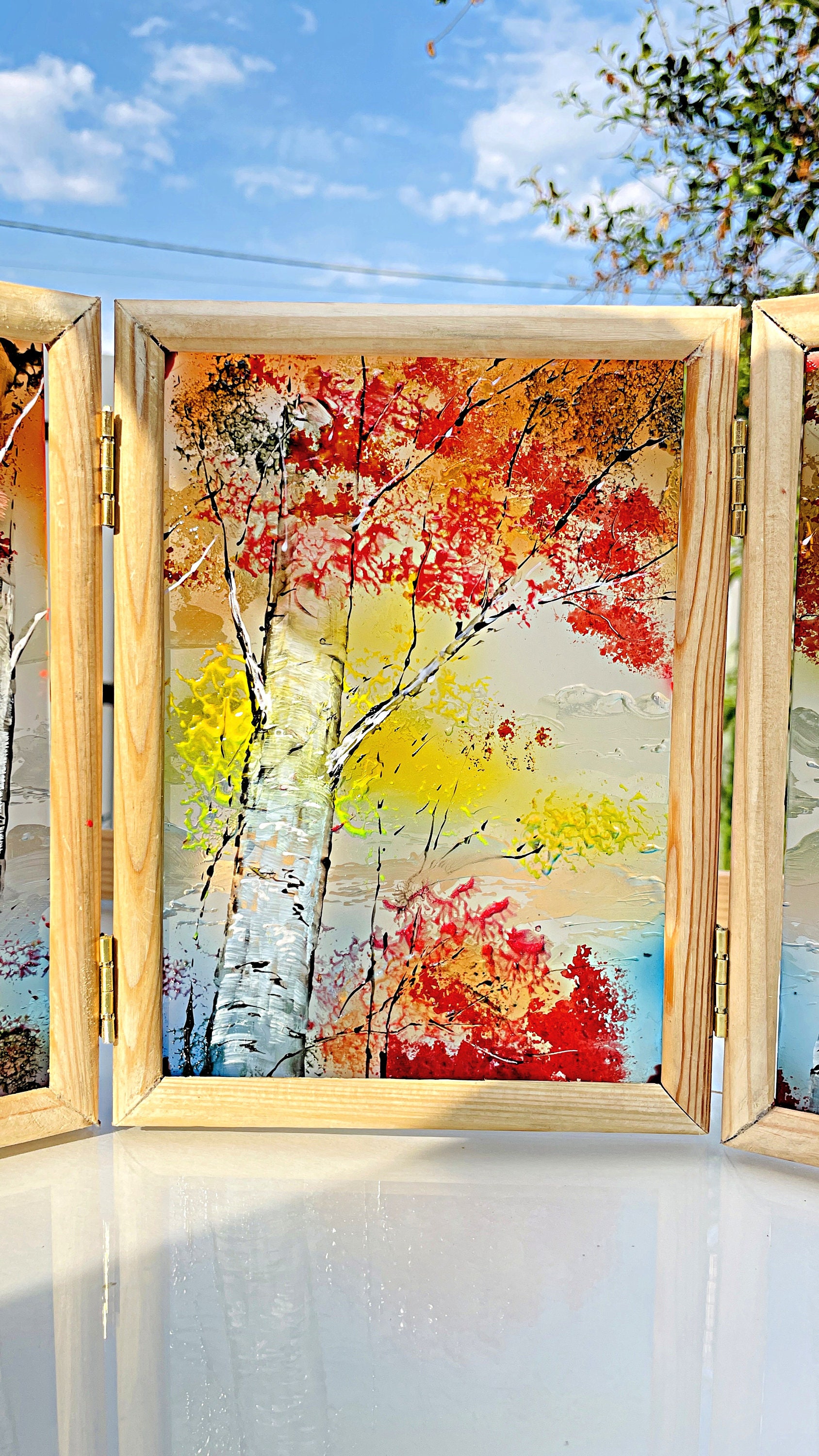 Glass Painting Sun Catcher Birch Tree Stained Glass Etsy
