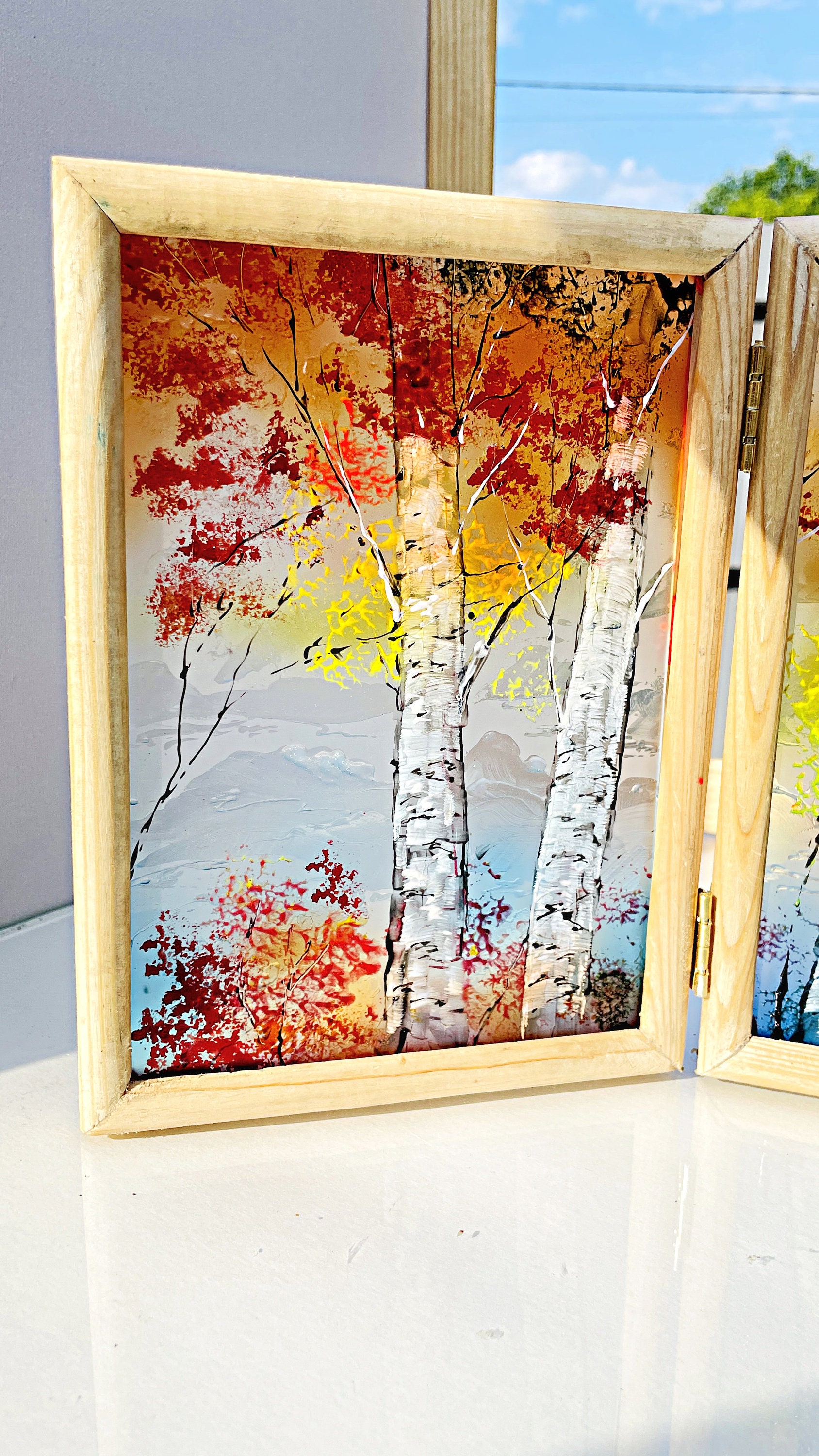 Glass Painting Sun Catcher Birch Tree Stained Glass Etsy