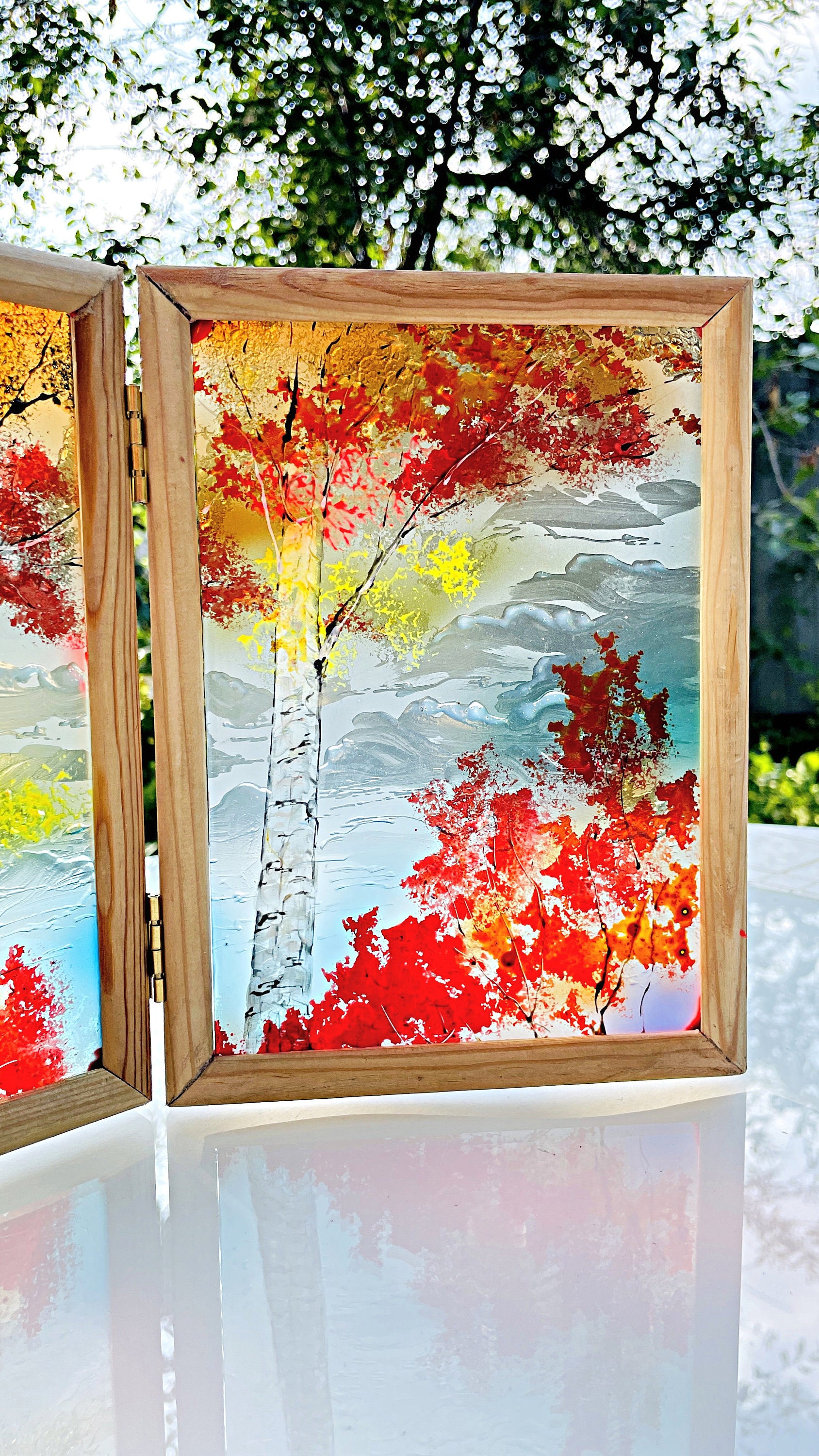 Glass Painting Sun Catcher Birch Tree Stained Glass Etsy