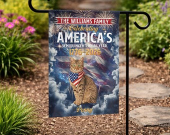Custom Pet 250 Years America Garden Flag 1776-2026 Cat or Dog Family Decor