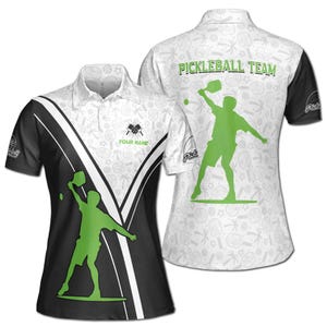 Individuelles Name Team Lustiges Pickleball Silhouette Muster Damen Polo-Shirt S-5XL