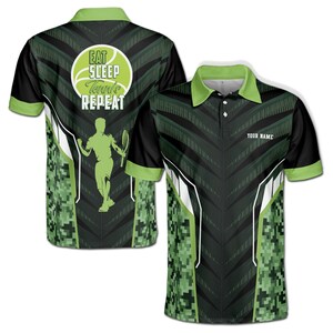 Customized Name Eat Sleep Tennis Repeat Men&#39;s Polo S-5XL