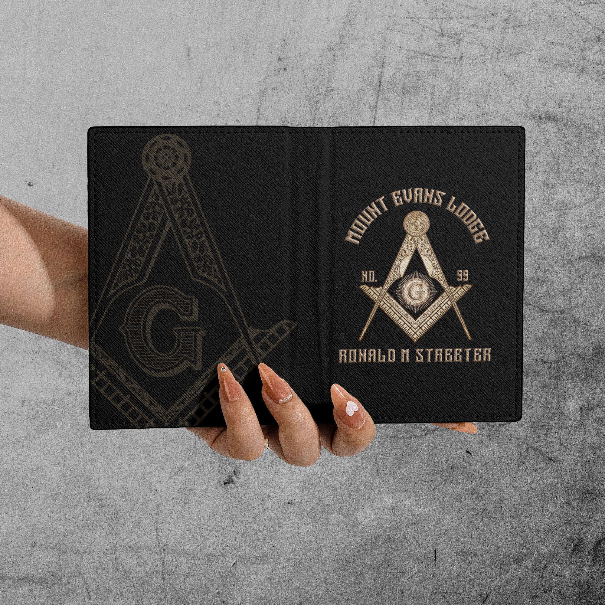Customize Lodge Name and Number Rose Gold Freemason Leather Passport Holder