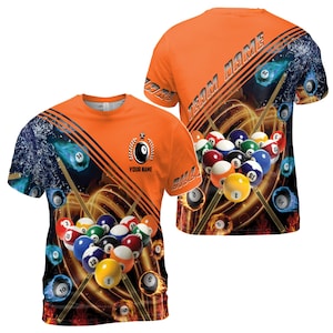 Personalized Orange Billiard Player Men&#39;s T-shirt S-5XL
