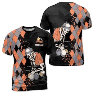 Personalized Name Skull Playing Billiard 3D T-Shirt S-5XL