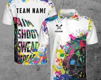 Custom Name Team Name Colorful Splashes Darts Art Darts Team Men's Polo Shirt S-5XL