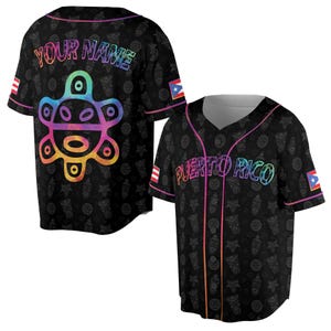 Customize Name Puerto Rico Puerto Rican Sun Colorful Taino Flag Baseball Jersey S-5XL