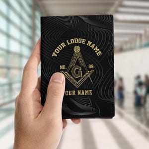 Customized Masonic Symbol Freemasonry Signal Wave Black Leather Passport Wallet