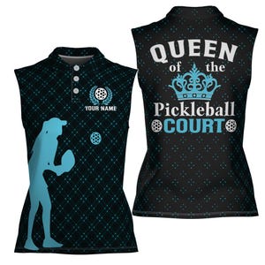 Custom Name Neon Pattern Queen of the Pickleball Court Women Sleeveless Polo XS-4XL