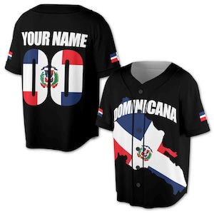 Camiseta de béisbol negra con la bandera de República Dominicana y nombre personalizado, tallas S a 5XL