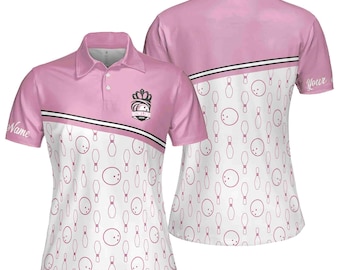 Customize Name Bowling Pins Pink Women&#39;s Polo Shirt S-5XL