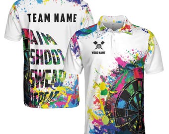 Custom Darts Team Men&#39;s Polo Shirt: Colorful Splashes Design