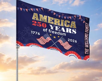 Personalized Family Name Festive America 250 Years of Freedom House Flag