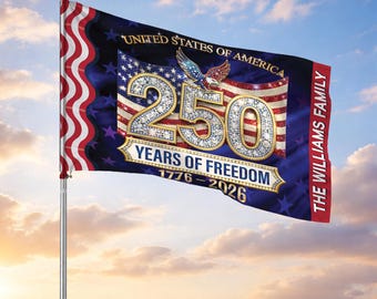 Customized Family Name 250 Years of Freedom Diamond Sparkle Pattern House Flag