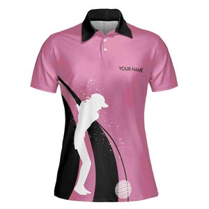 Polo de golf personalizado para mujer, tallas S-5XL, color negro y rosa