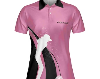 Custom Name Golf Now Wine Later Black Pink Golf Women&#39;s Polo Shirt S-5XL