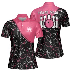 Custom Name Team Name Bowling Pins Balls Team Women&#39;s Polo Shirt S-5XL