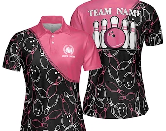 Custom Name Team Name Bowling Pins Balls Team Women&#39;s Polo Shirt S-5XL