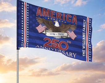 Personalized Family Name America 250th Anniversary Blue Stripes Star Border House Flag