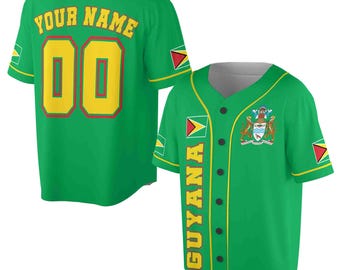 Personalized Name Number Guyana Flag Coat of Arms Patriotic Baseball Jersey S-5XL