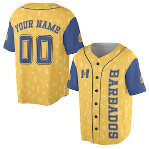 Personalized Name Number Barbados Flag Coat of Arms Patriotic Baseball Jersey S-5XL