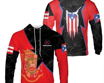 Custom Name Puerto Rico Flag Hoodie: Coat Of Arms Design